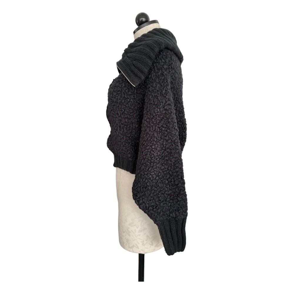 Sage The Label Hillary Black Crop Chunky Zip Up Sweater Cape Collar Size Large - Picture 8 of 16